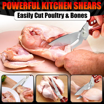 Kitchen Shears Heavy Duty – Sharp Chicken Shears with Non-Slip Micro-Serrated Blades, Meat Cutting Scissors with Safety Lock – Multipurpose Chicken Scissors for Meat, Fish, Bone & Food Prep
