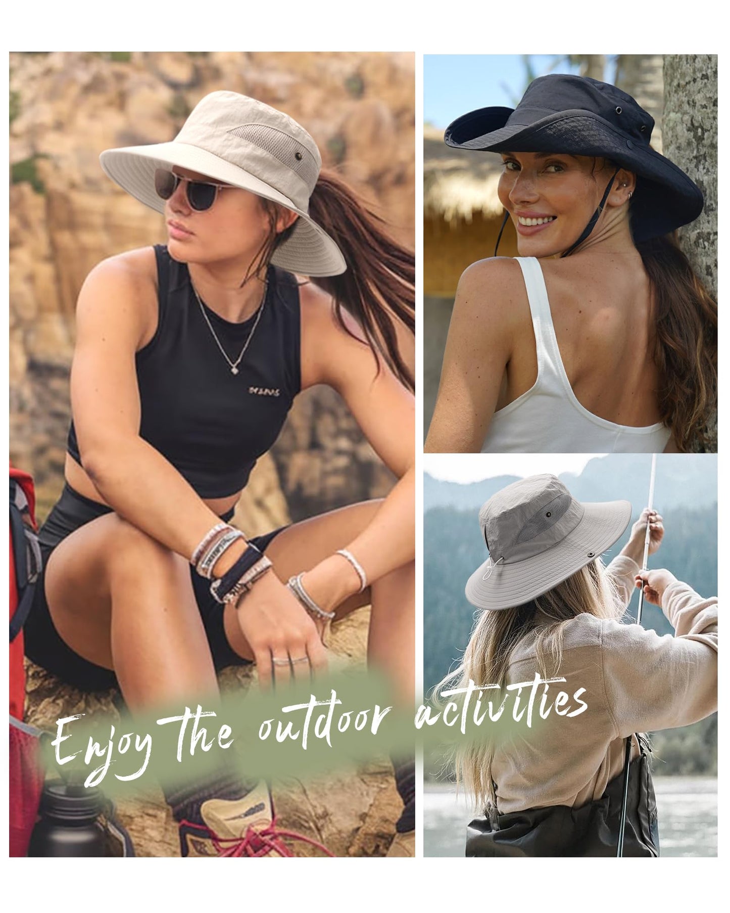 FURTALK Womens Sun Hat Beach Summer Wide Brim UPF 50+ Outdoor Protection Foldable Lightweight Ponytail Bucket Hat Dark Grey, One Size