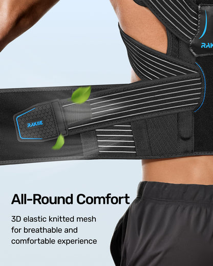 Rakiie Posture Corrector for Women and Men, Upgraded Back Brace with Enhanced Support, Shoulder Straightener with Cushioned Shoulder Pads & Underarm Pain Relief Strap, Size M (Underbust: 35.4"-41")
