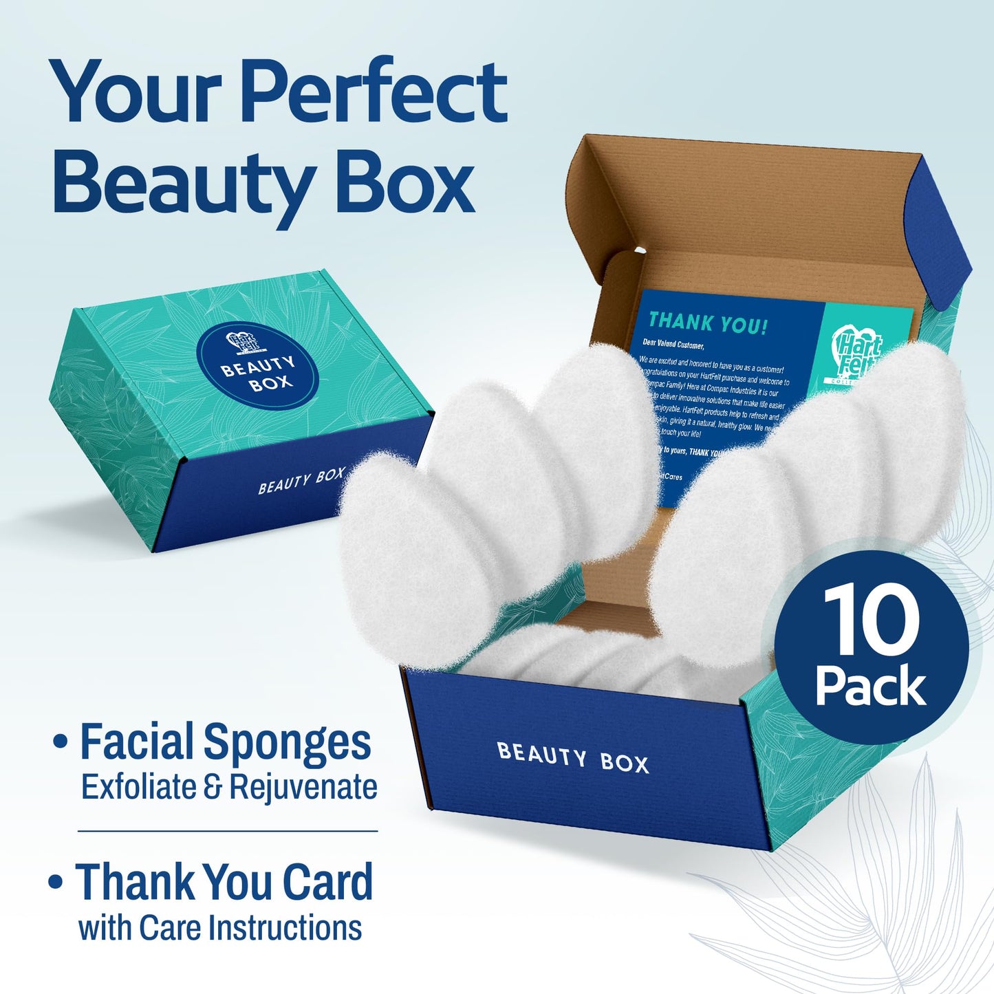 HartFelt [10 Pack] Regular Exfoliating Facial Sponge for Face - Daily Cleansing Face Scrubber - Buf Dirt Away with Puf Styled Reusable Face Pads for Removing Makeup, Dirt, and Dead Skin - Made in USA