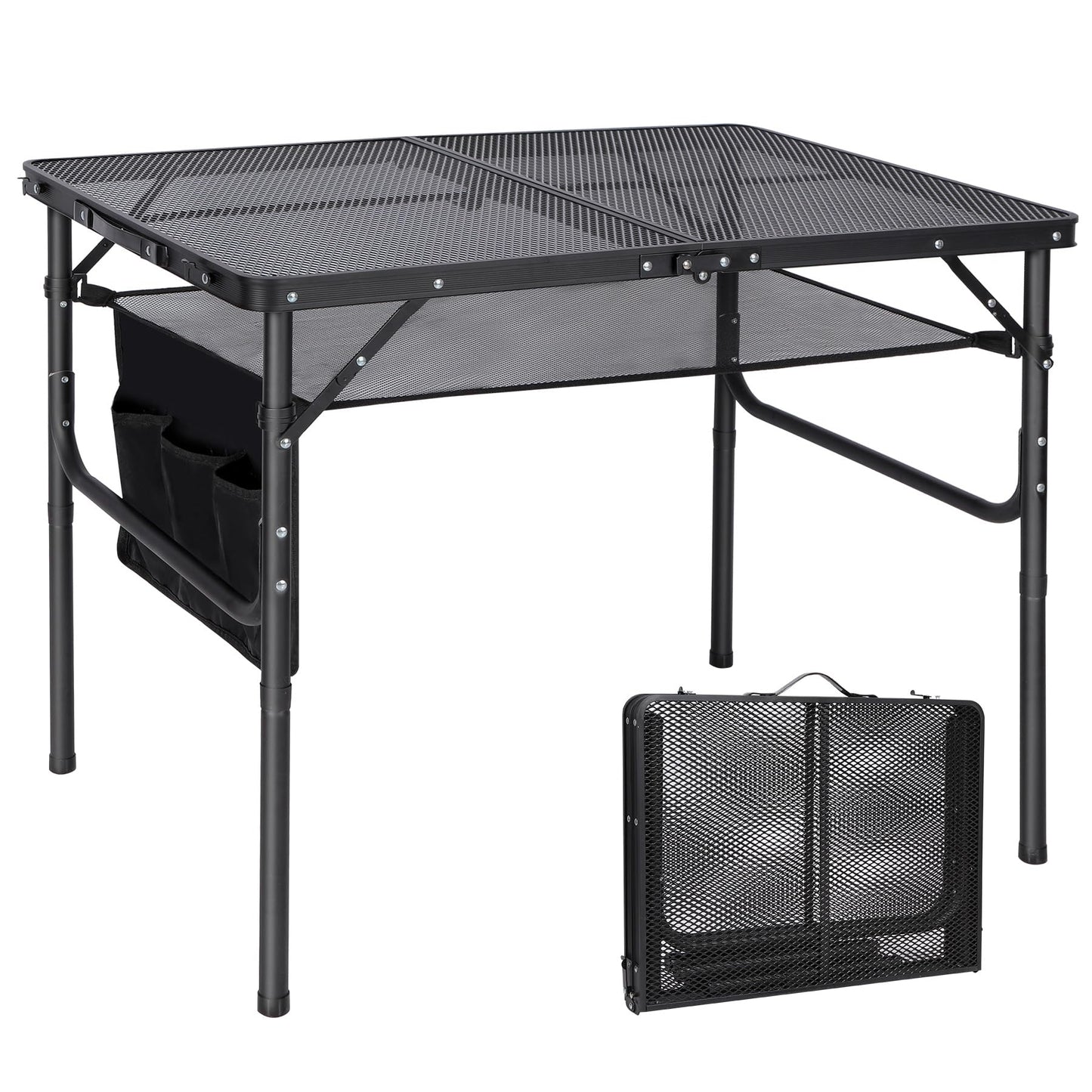 RedSwing Folding Grill Table,Aluminum Portable Grill Stand Table for Outdoor Camping Picnic BBQ Lightweight, Adjustable Height, 36''x24''x16/28'', Black