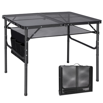 RedSwing Folding Grill Table,Aluminum Portable Grill Stand Table for Outdoor Camping Picnic BBQ Lightweight, Adjustable Height, 36''x24''x16/28'', Black