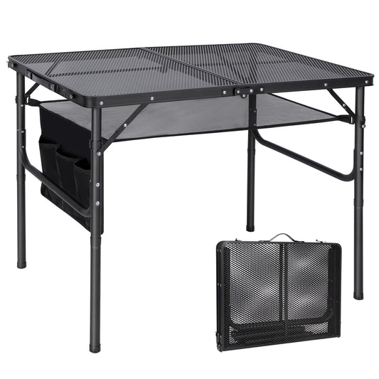 RedSwing Folding Grill Table,Aluminum Portable Grill Stand Table for Outdoor Camping Picnic BBQ Lightweight, Adjustable Height, 36''x24''x16/28'', Black