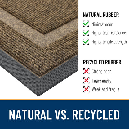 OLANLY Front Door Mat Indoor Outdoor Entrance, Waterproof All-Season, All-Weather Doormat, Sturdy Natural Rubber, Fade Resistant, Low Profile, Easy Clean Patio Porch Entryway Mat, 29.5x17, Brown