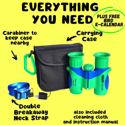 Kids Binoculars 8x21- Kids Gift Aged 3-12, Shock Proof Compact Binoculars for Child Set- Neck Strap, Compass, Carabiner, Case- High-Resolution Optics Boy & Girl Gift Toy for Bird Watching, Camping