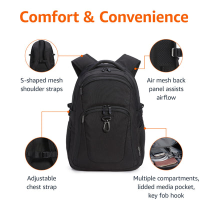Amazon Basics Travel Laptop Backpack for 15.6 inch Laptop, Black