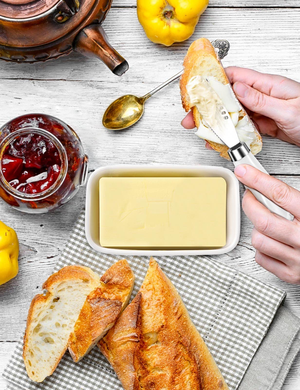 AISBUGUR 2 Pack Stainless Steel Butter Spreader Knife with Holes Multifunction Butter Knife with White Porcelain Handle, Cheese Butter Spreader Knives for Kitchen