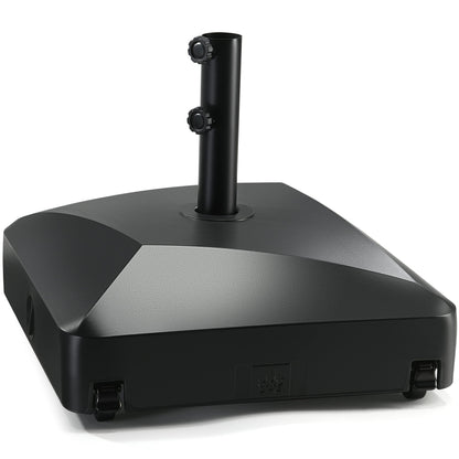 maple99 Umbrella Base - Fillable Umbrella Pole Holder 2 Knobs, with Heavy Duty Windproof Design for Patio, Deck, Poolside, Garden. 4 Wheels, 2 Locks, Holds 125 lbs, Classic Black