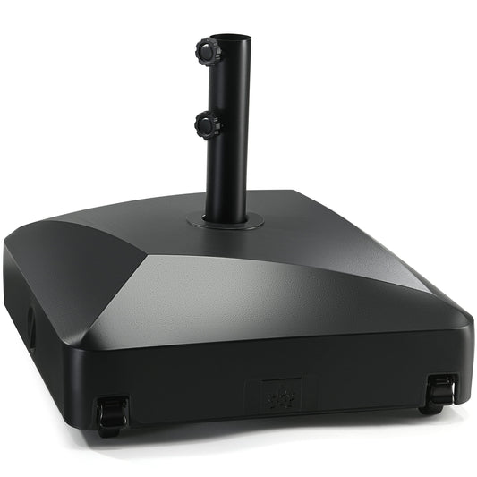 maple99 Umbrella Base - Fillable Umbrella Pole Holder 2 Knobs, with Heavy Duty Windproof Design for Patio, Deck, Poolside, Garden. 4 Wheels, 2 Locks, Holds 125 lbs, Classic Black