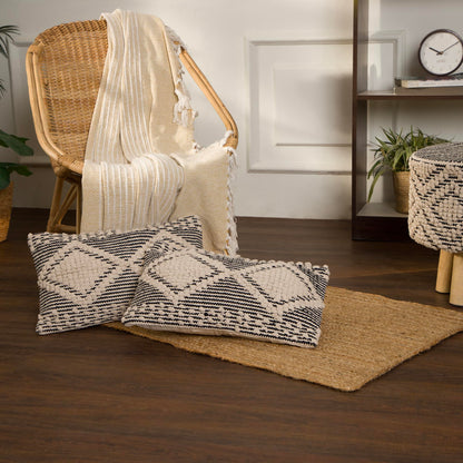 REDEARTH · Boho Textured Throw Pillow Cushion Covers- Lumbar Woven Tufted Decorative Farmhouse Cases Set for Couch, Sofa, Bed, Chair, Dining, Patio, Outdoor; 100% Cotton (12"x20", Gray) Pack of 2