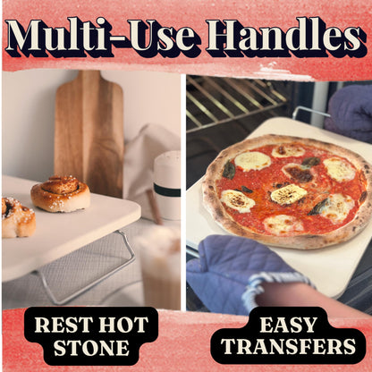 Pizza Stone for Oven and Grill Set - 5PCS Pizza Making Accessories Kit - 15 inch Pizza Stone with Handles, Pizza Peel, Pizza Cutter, Dough Tool - Baking Stone for Bread - Large Rectangular Oven Stones