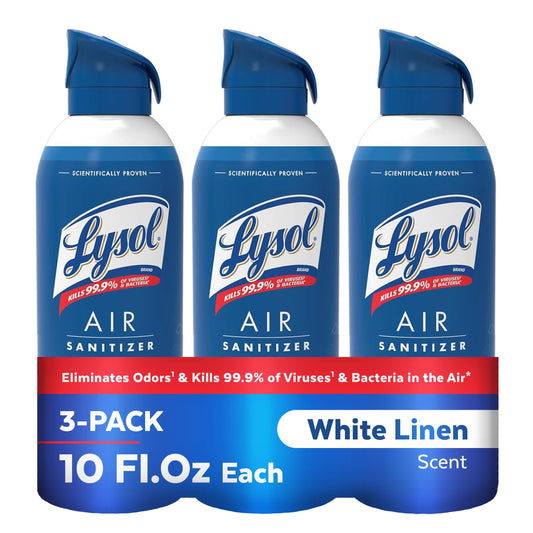 Lysol Air Sanitizer Spray with Odor Eliminator for Home & Office, Sanitizing Spray, Air Freshener Alternative, White Linen Scent, 10 oz (Pack of 3)