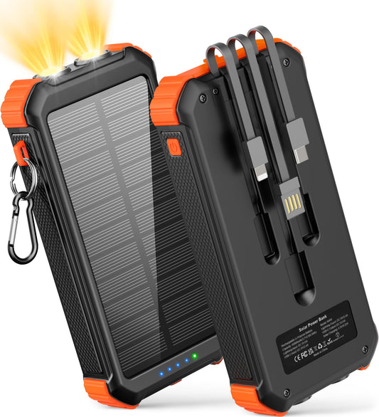 LATIMERIA 45800mAh Solar Charger Power Bank, Portable Phone Charger with USB C in/Output, 5V3.1A QC 3.0 Fast Charging Solar Panel for Cellphone, External Battery Pack with Dual Flashlights for Camping