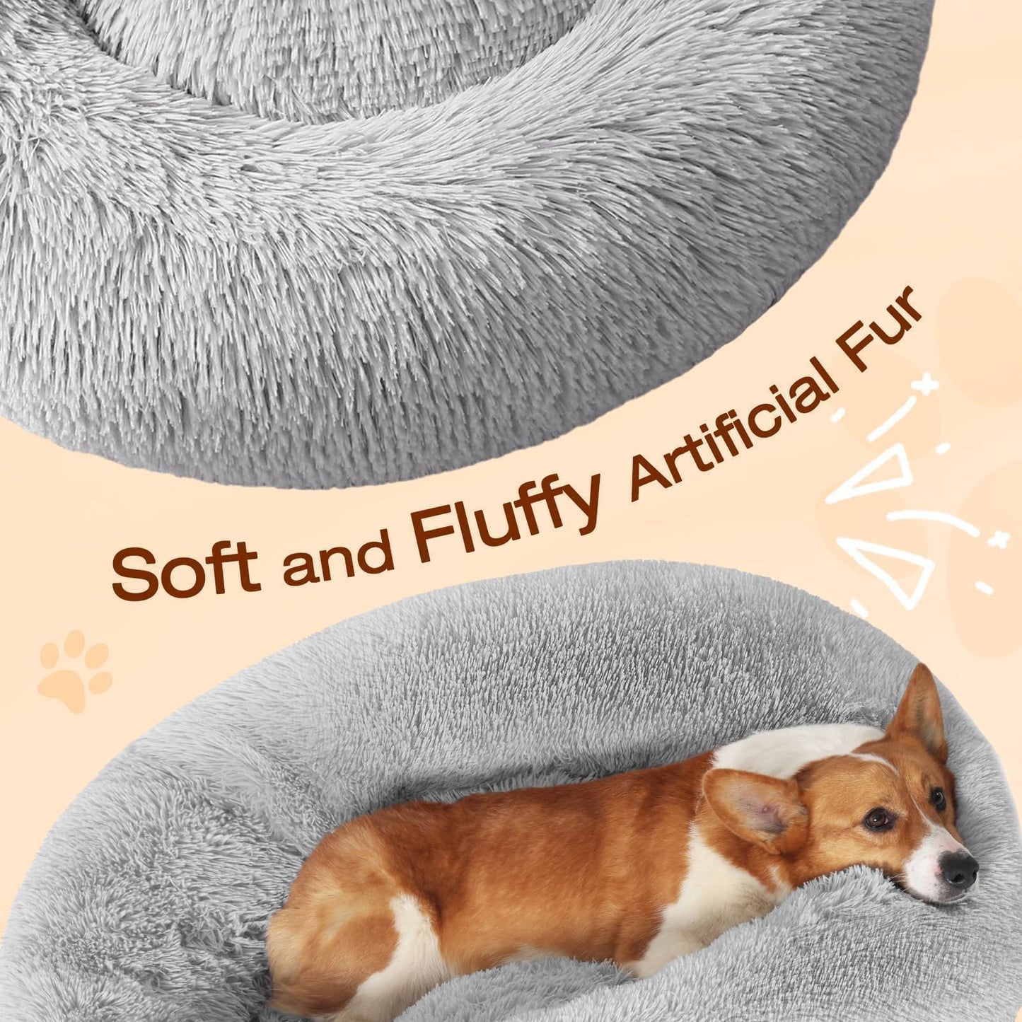 JOLLYVOGUE Dog & Cat Bed, Calming Anti-Anxiety Pet Bed for Small Dogs, Fluffy Donut Cushion for Small and Medium Pets (20")