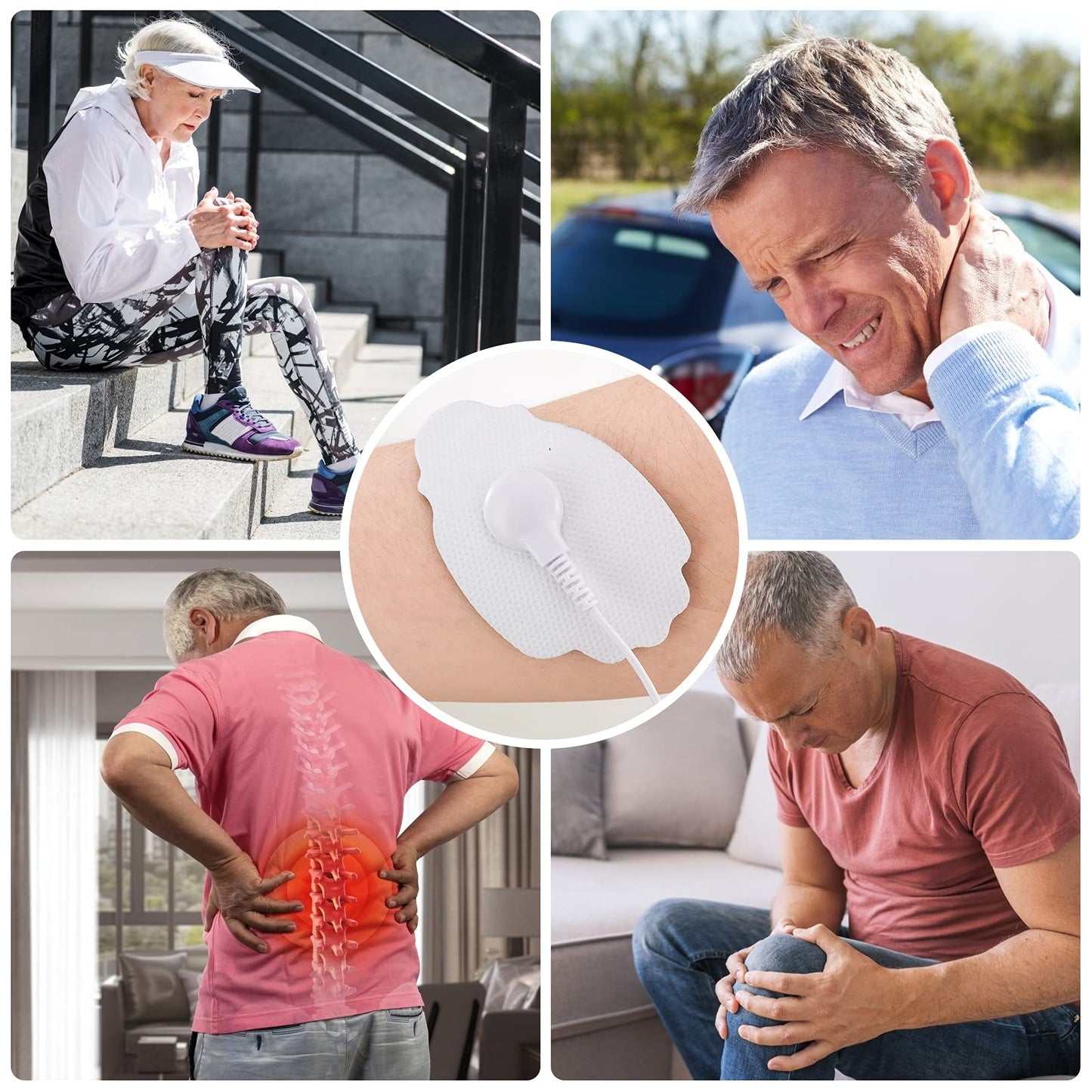 LiteTour 10-Pack Large TENS Electrode Pads - 3.5mm Snap Connectors - High Conductivity, Reusable Electrodes Pads for TENS Massager and Muscle Stimulation