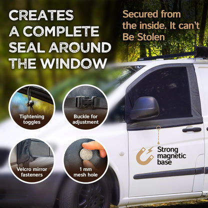 Living in a Bubble Magnetic Bug Screen for Front Doors (Pair), Universal Size for Sprinter, Metris, Ford Transit, and Other Vans & Cars - Car Living Essentials & Van Life Accessories