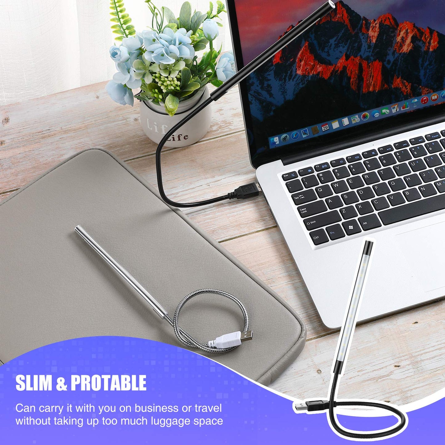 Mudder 2 Pieces USB LED Light for Laptop Keyboard Light Gooseneck Computer Lamp Flexible Stick Dimmable LED Lamp Touch Switch for Reading Book(Black, Silver)