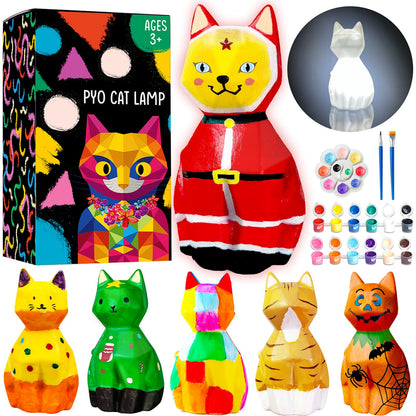 Goodyking Paint Your Own Cat Lamp Kit, DIY Cat Crafts Night Light, Painting Kit Arts & Crafts for Kids Ages 8-12, Art Supplies Birthday Party Holiday Gift for Teens Girls Boys Age 3 4 5 6 7 8