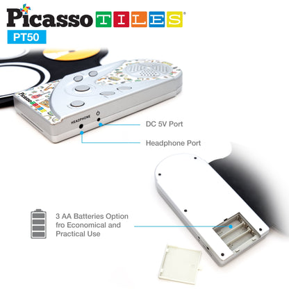 PicassoTiles Portable Roll-Up Electronic Drum Set for Kids 7 Drum Pads with Built-in Speaker Headphone Jack Recording Function Educational Demo Songs Fun Musical Toy for Boys and Girls Ages 3+ PT50