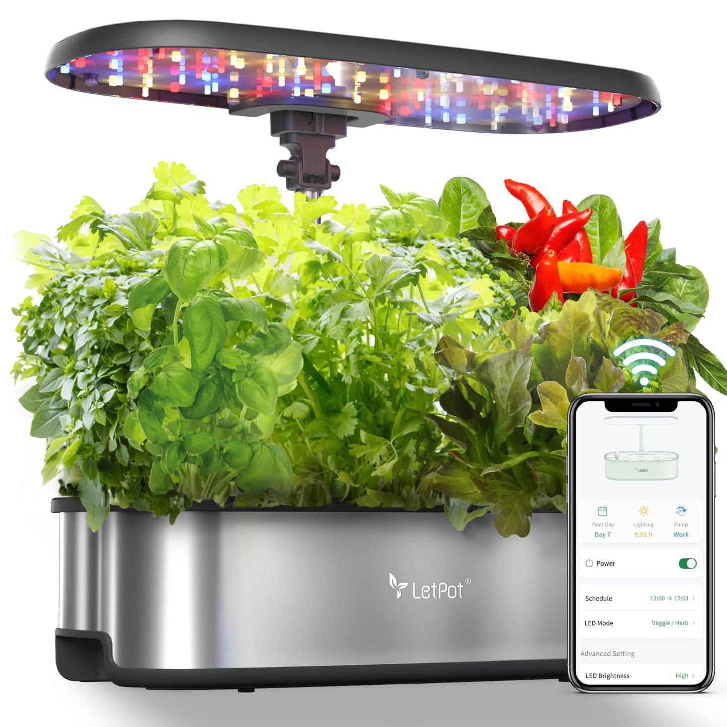 LetPot LPH-SE Hydroponics Growing System, 12 Pods Smart Herb Garden Kit Indoor, Indoor Garden, APP & WiFi Controlled, with 24W Growing LED, 5.5L Water Tank, Pump System, Automatic Timer