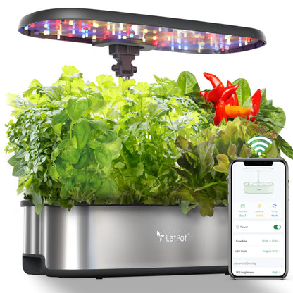 LetPot LPH-SE Hydroponics Growing System, 12 Pods Smart Herb Garden Kit Indoor, Indoor Garden, APP & WiFi Controlled, with 24W Growing LED, 5.5L Water Tank, Pump System, Automatic Timer