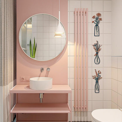 Pigort 3 Pieces Metal Flowers Wall Arts - Rustic Farmhouse Decor Minimalist Flower Wall Decors for Living room Bathroom Bedroom Dining Room-Housewarming Gifts