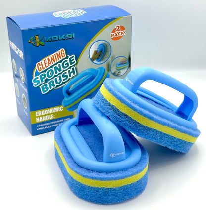 KOKSI 2-Piece Cleaning Brush for Bathroom Kitchen Bathtub Toilet Cleaner All Purpose Shower Sponge Scrubbing Brush with Ergonomic Handle