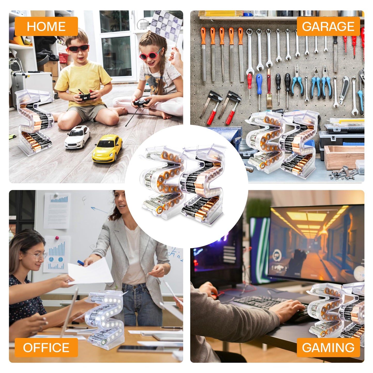 Kalinar Battery Ladder™ for 20 AA & 28 AAA Batteries | Vertical Storage Case & Dispenser | Stackable Expandable Wall Mount Holder Combo (AA & AAA, 2 Pack)