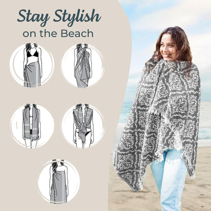 Mebien touche de la nature Premium Turkish Beach Towel – 35"x67" – 100% Cotton – Quick Dry Towel & Sand Free – Renaissance Black – Ideal for Travel & Pool