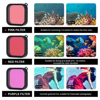 OKFUN Waterproof Housing Case with 3Pack Filters for Go Pro Hero 13 Hero 12 Hero 11 Hero 10 Hero 9 Black,Protective Underwater Dive Shell Monopod Floating Hand Grip Pole Stick Action Camera Accessory