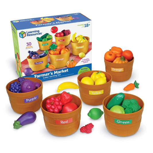 Learning Resources Farmer's Market Color Sorting Set - Play Food for Kids, Toddler Learning Toys, Grocery and Kitchen Play Toys