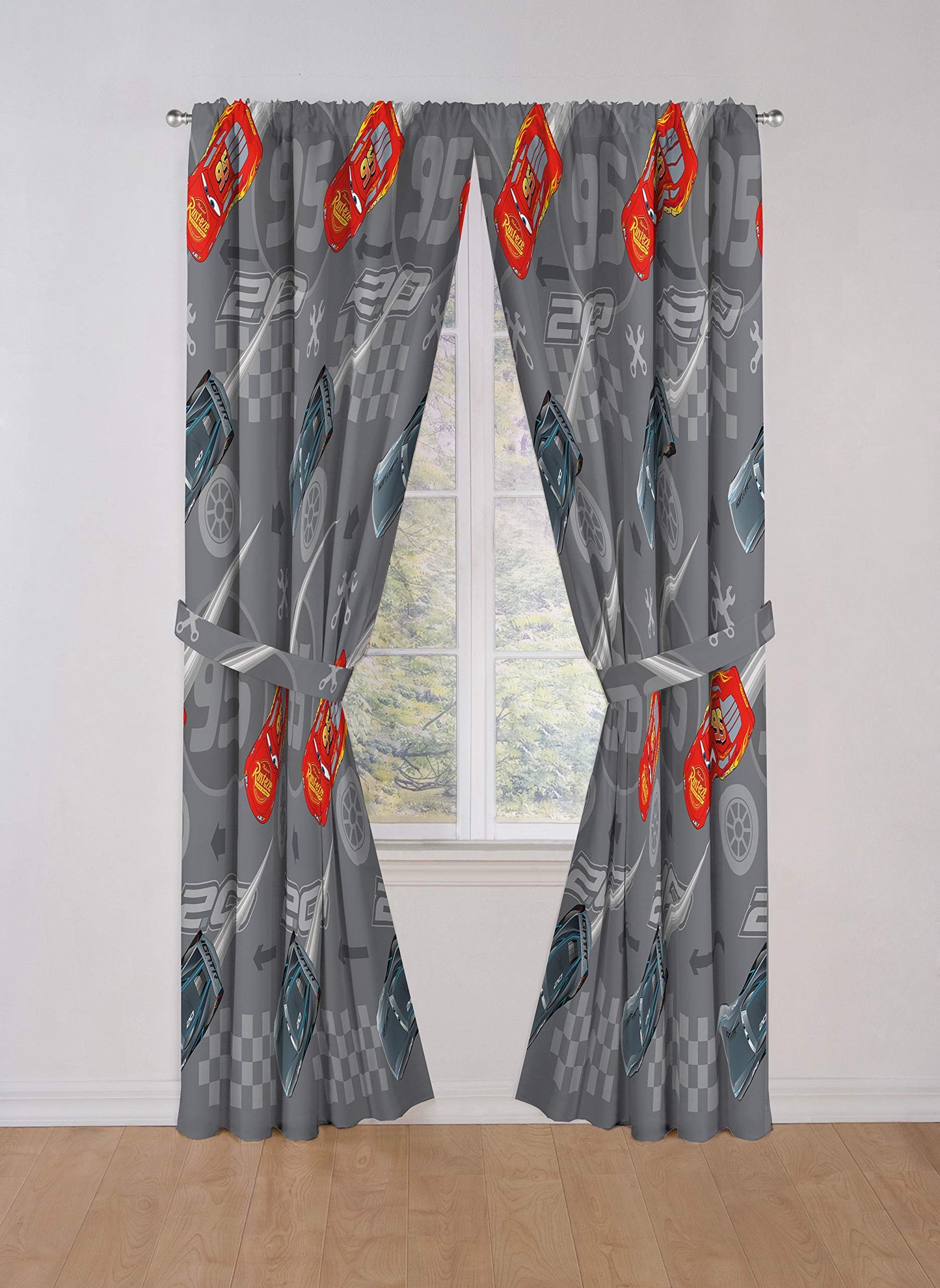Jay Franco Disney Pixar Cars Lighnting Speed 84" Inch Drapes - Beautiful Room Décor & Easy Set Up, Bedding Features Lightning McQueen - Curtains Include 2 Tiebacks, 4 Piece Set