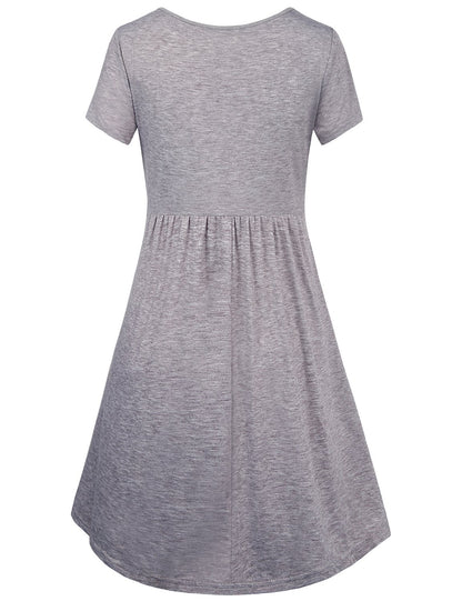 Quinee Nursing Outfit,Ladies Short Sleeve Round Neck Summer Casual Cotton Breastfeeding Friendly Dress for Baby Shower Comfy Easy Fit Pleats 2XL Large Oversize Maternity Tunic Grey XXL