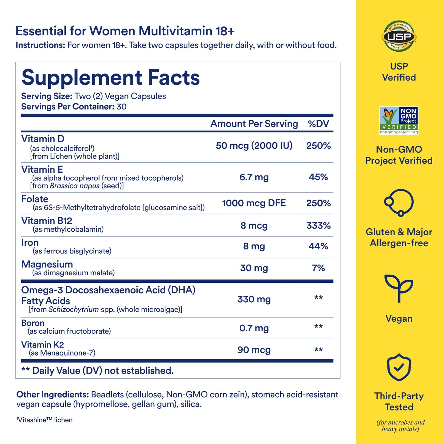 Ritual Multivitamin for Women 18+ with Vitamin D3 for Immune Support*, Omega 3 DHA, B12, Iron, Vegan, Gluten Free, Non GMO, USP Verified, 30 Day Supply, 60 Capsules