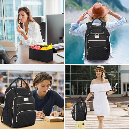 ETRONIK Lunch Backpack for Women, 15.6 inch Laptop Backpack with USB Port, Teacher Nurse Work Backpack with Insulated Cooler Lunch Bag, Travel Bags for Women & Men, Gift, Black