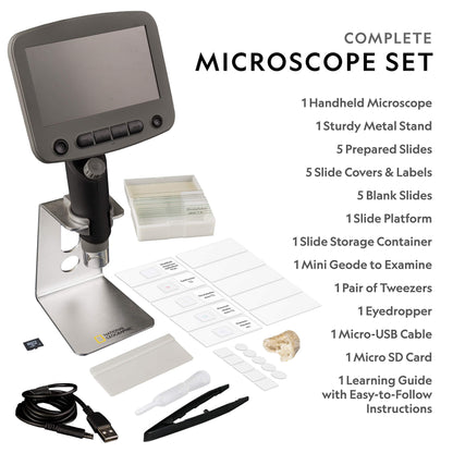 National Geographic Digital Microscope for Kids – 40-Piece Handheld Microscope, Lightweight, Portable, Capture 1080p Photos & Video on Micro SD Card, Tilting 4.3-Inch LCD Screen, 800x Magnification