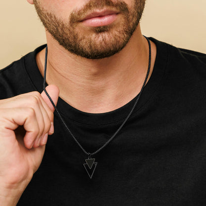 Galis Mens Necklace - Premium Stainless Steel for Men, Non Tarnish with Triangle Black Enamel Pendant, Chain Pendants, Stylish - Gifts for Him - Black 24"