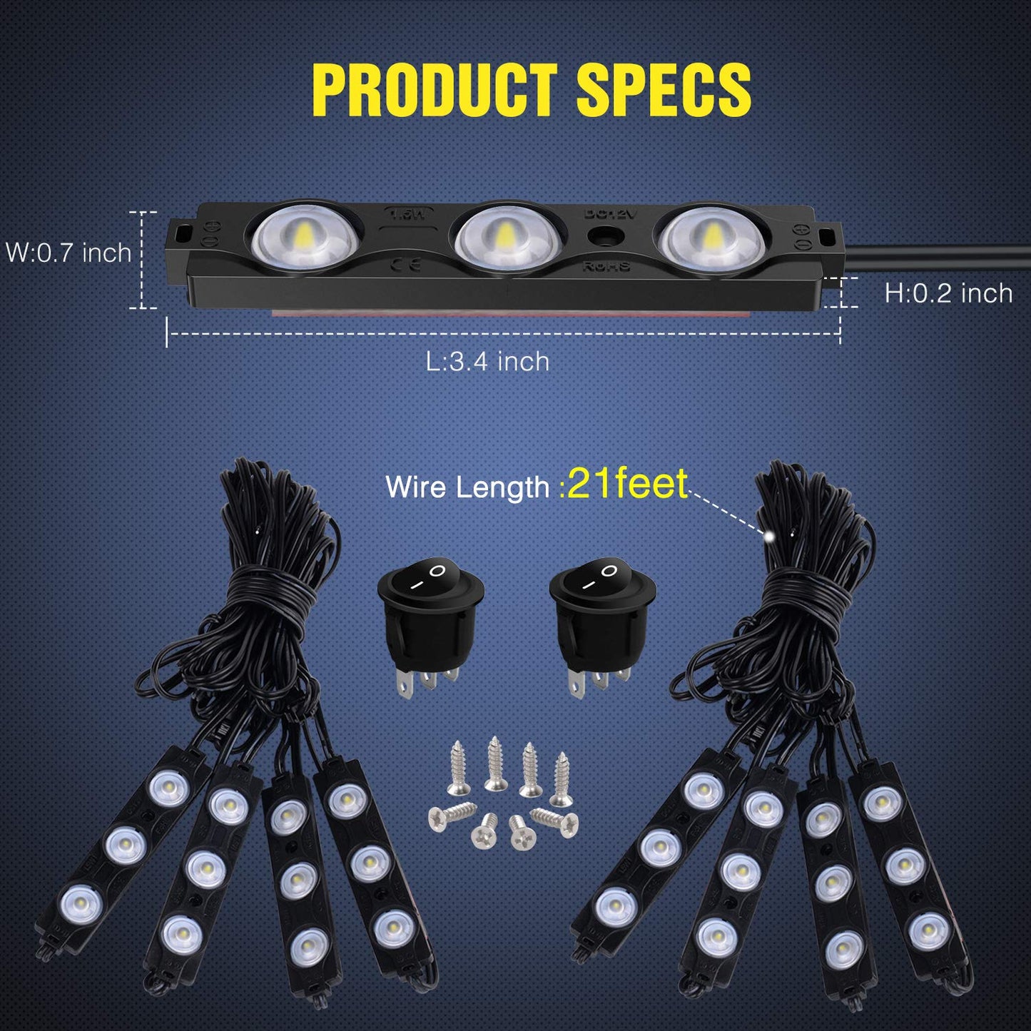 Nilight - TR-08 8PCS 24LED Rock Light for Cargo Truck Pickup Bed Off Road Under Car Side Marker LED Rock Lighting Kit w/Switch White, 2 Years Warranty