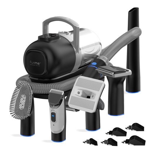 FurMe Original Pet Grooming Vacuum Kit - Cat & Dog Grooming Kit for Easy Pet Care at Home, Quiet & Safe Dog Hair Remover Machine with Brush, Clipper, Shedding & Cleaner Tools & 1L Canister