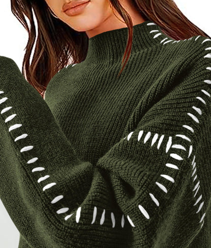 PRETTYGARDEN Women's Chunky Knit Sweaters 2025 Fall Long Sleeve Mock Neck Oversized Pullover Tops Winter Fashion Clothes (Army Green,X-Large)