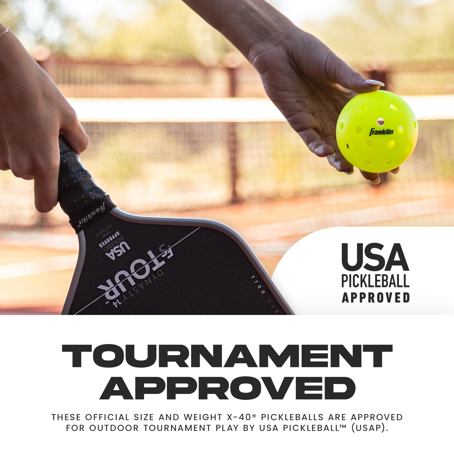 Franklin Sports Outdoor - X-40 Pickleball Balls - USA (USAPA) Approved - 12 Pack Outside - Optic Yellow - US Open Ball