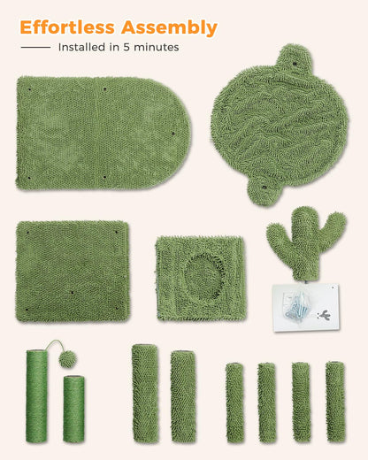 MUTTROS Cactus Cat Tree 40" Cat Tower with Large Metal Carpet Hammock, Cat Scratching Post for Indoor Cats with Condo & Replaceable Toy Ball, Green