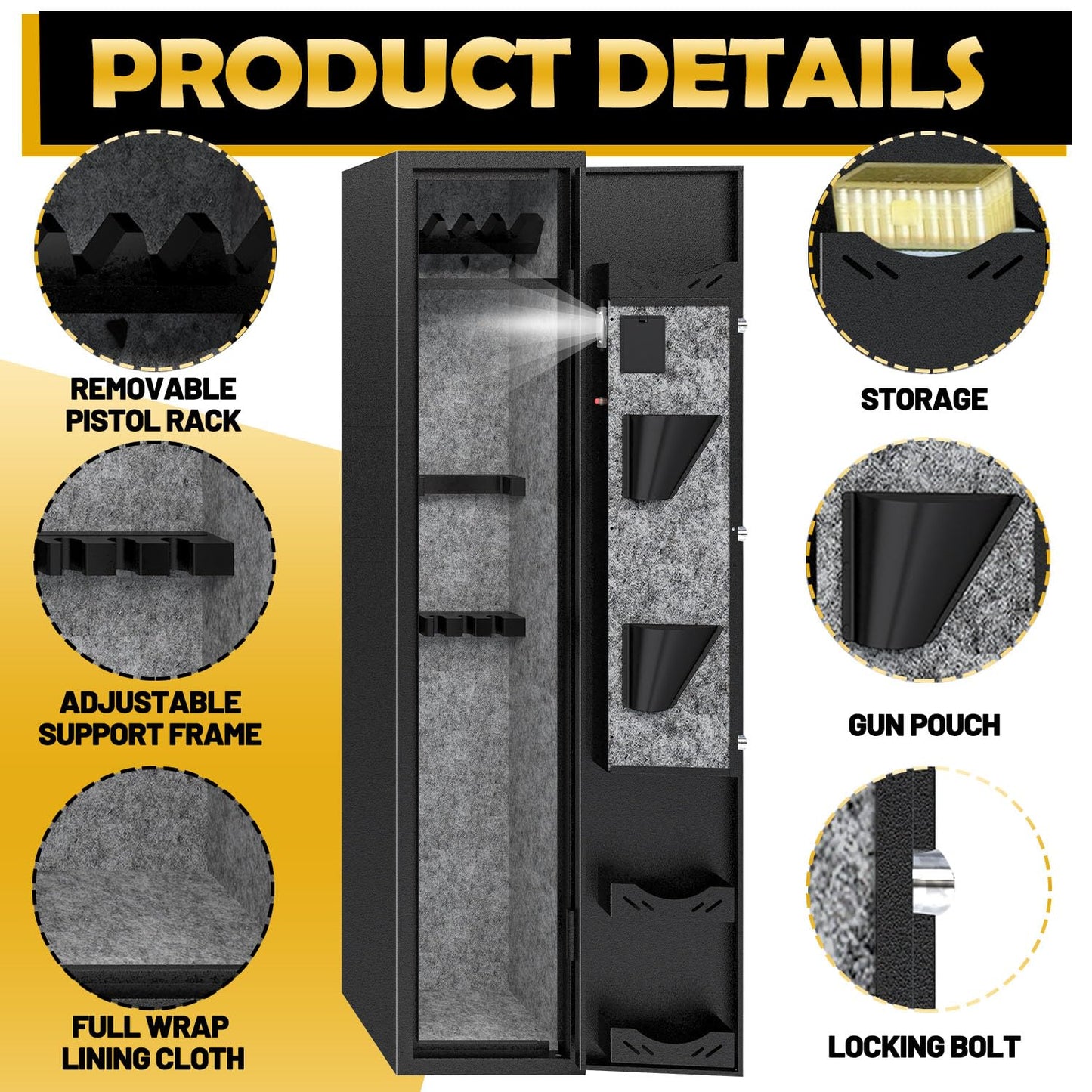 KAER 4-5 Gun Safes,Gun Safe for Rifles and Pistols,Shotgun Rifle Safe,Gun Safes for Rifle and Shotguns,Long Gun Cabinets with Fingerprint/Digital Keypad/Removable Shelf for Rifles Safes