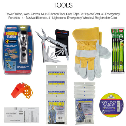 Ready America 72 Hour Deluxe Emergency Kit, 4-Person 3-Day Backpack, First Aid Kit, Survival Blanket, Power Station, Emergency Food, Portable Disaster Preparedness Go-Bag for Earthquake, Fire, Flood