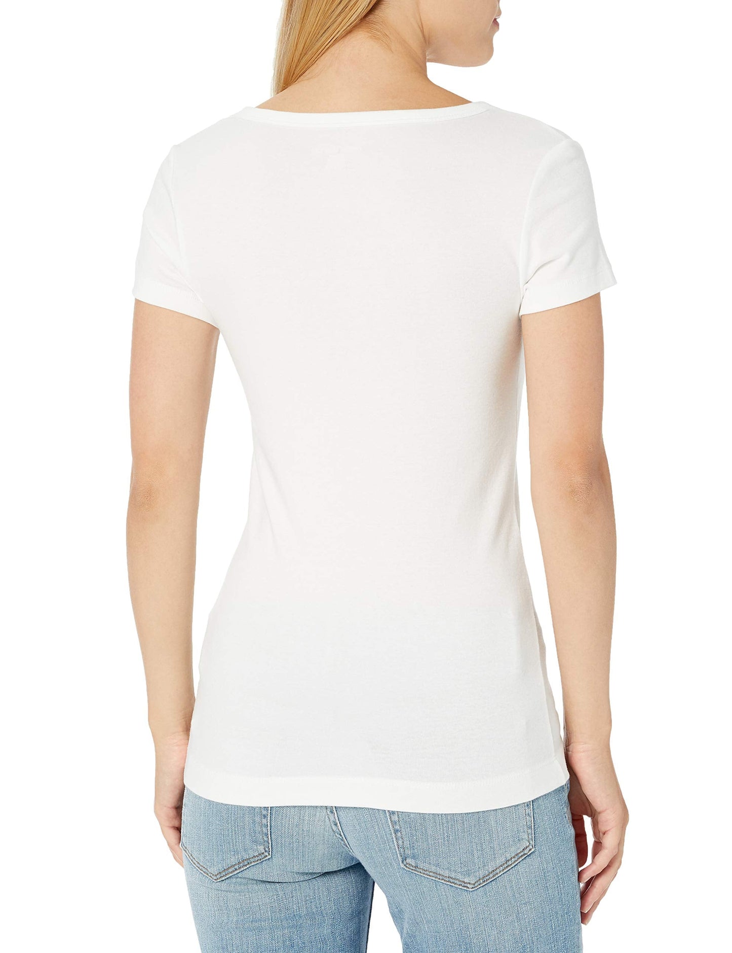 Amazon Essentials Women's Slim-Fit Cap-Sleeve Scoop Neck T-Shirt, Pack of 2, Black/White, Medium