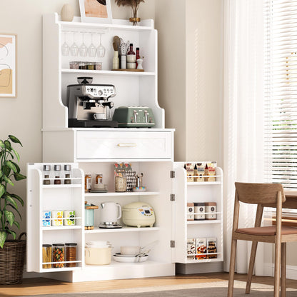 kepptory 66" Kitchen Pantry Cabinet with Microwave Shelf, Pantry Storage Cabinet with Adjustable Shelves and Drawer, Kitchen Buffet Cupboards Sideboard for Home Office Use (16" D x 24" W x 66" H)