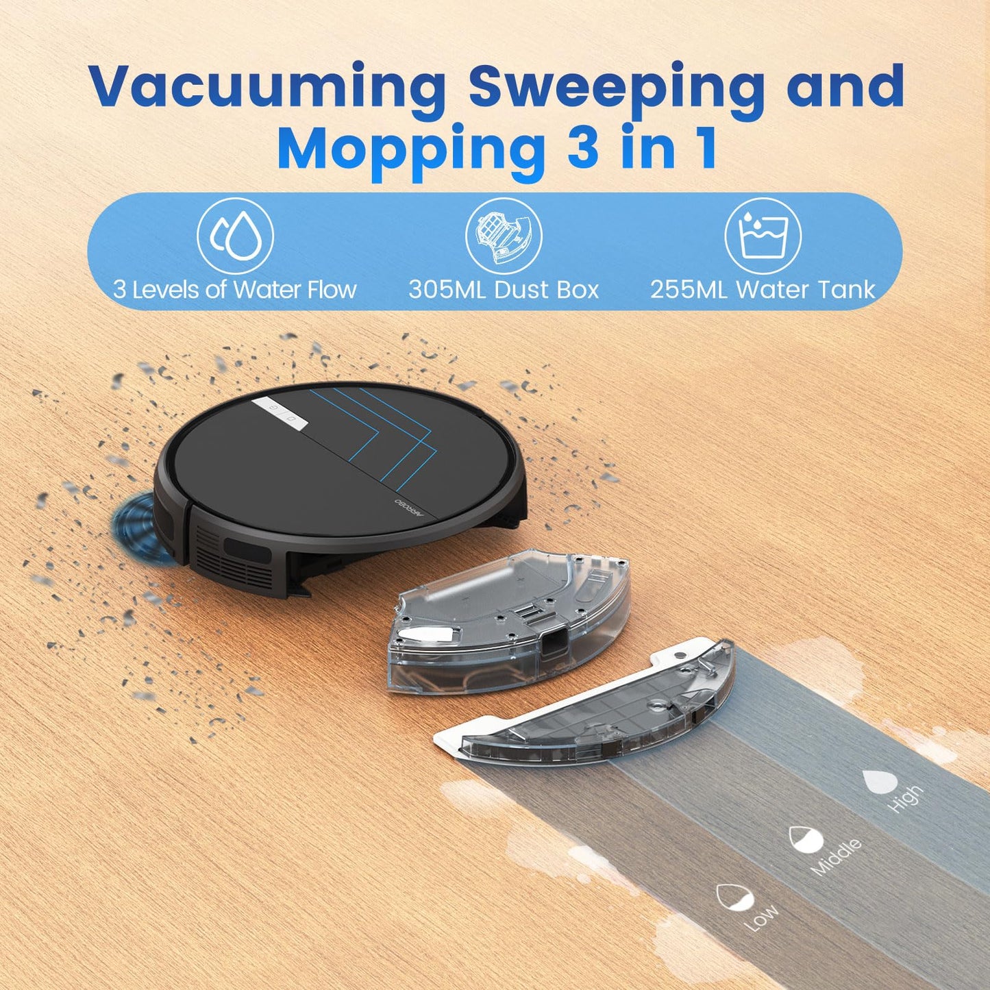 AIRROBO Robot Vacuum and Mop, 3000Pa Powerful Suction Robot Vacuum Cleaner with Self-Charging, Wi-Fi/App/Voice Control, Advanced Obstacle Avoidance, Slim Design, Ideal for Pet Hair, Hard Floor,Carpet