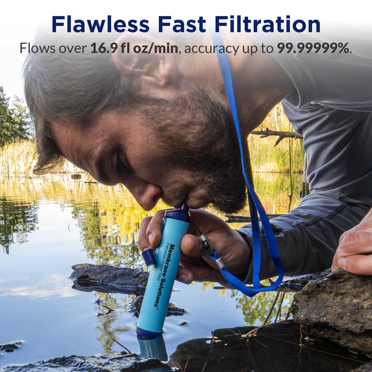 Membrane Solutions Straw Water Filter S1, NSF/ANSI 42&372&401 certificated, Survival Filtration Portable Gear, Emergency Preparedness, Supply for Drinking Hiking Camping Team Family Outing, 4 Pack