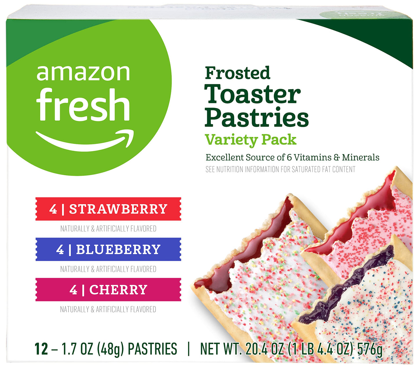 Amazon Fresh - Toaster Pastries Variety Pack (Strawberry, Blueberry, Cherry), Packing May Vary