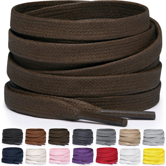 Miscly Flat Waxed Cotton Shoe Laces for Boots, Sneakers, and Shoes – Multiple Lengths and Colors Available (45", Dark Brown)